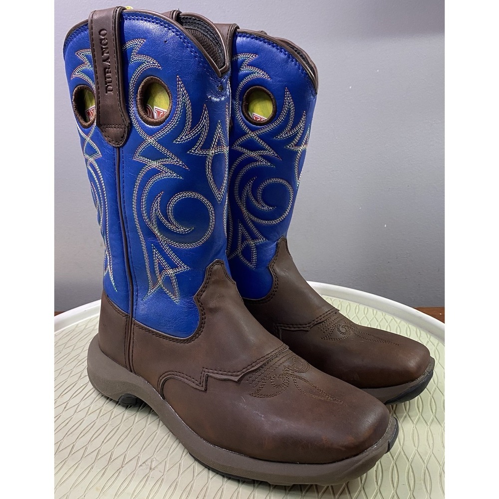 Durango Lady Rebel Women Steel Toe Work Safety Leather Cowboy Boot Brown&Blue 6M